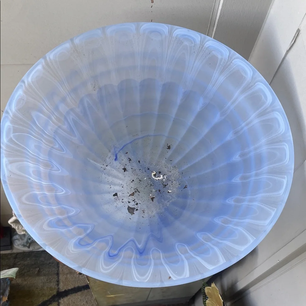 Blue and White Glass Pedestal Bowl - Decorative Centerpiece